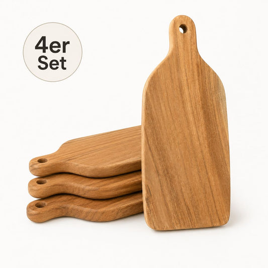 Frühstücksbrettchen-Set aus Teakholz, klassisch – 4er