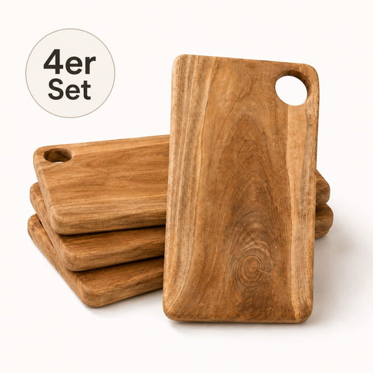 Frühstücksbrettchen-Set aus Teakholz, modern – 4er