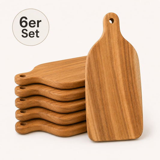 Brotzeitbrett-Set aus Teakholz, klassisch – 6er