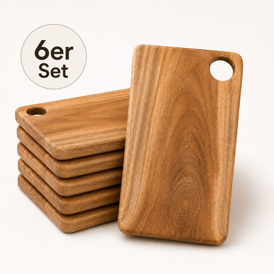 Brotzeitbrett-Set aus Teakholz, modern – 6er